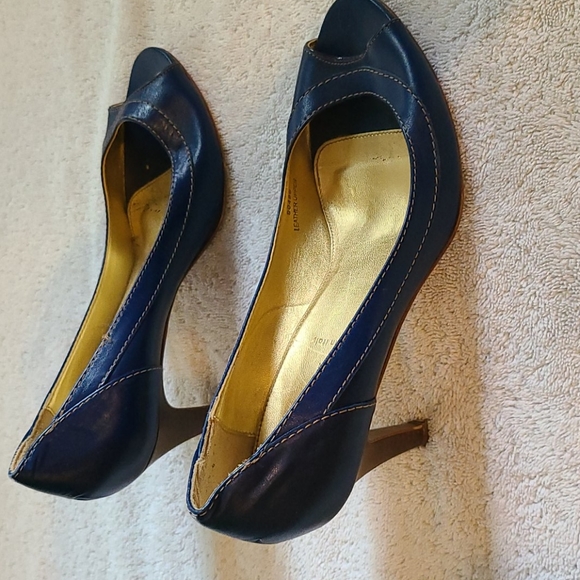 J Crew Blue Leather Heels, Peep Toe Size 8.5 - Picture 2 of 3